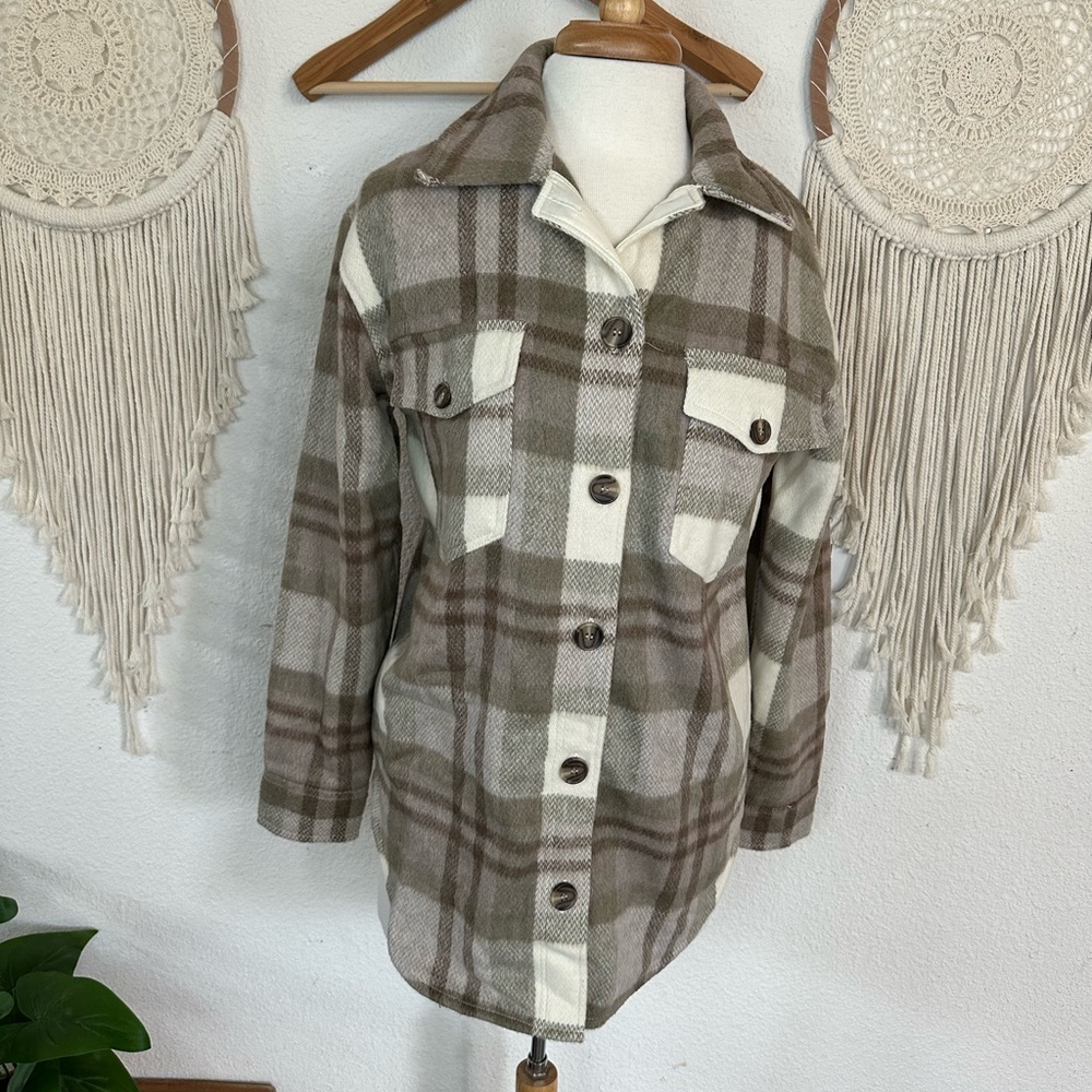 Joie tan and cream Plaid Button-Up Jacket small NEW